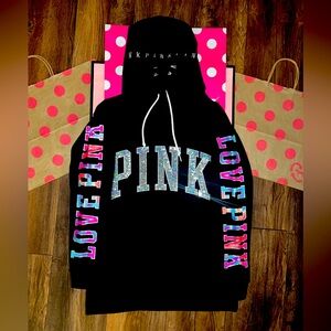 VS PINK SIZE XS RARE HTF WATERCOLOR BLING HOODED PULLOVER.